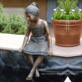 Hand carved copper sitting girl sculpture life size bronze children statue
